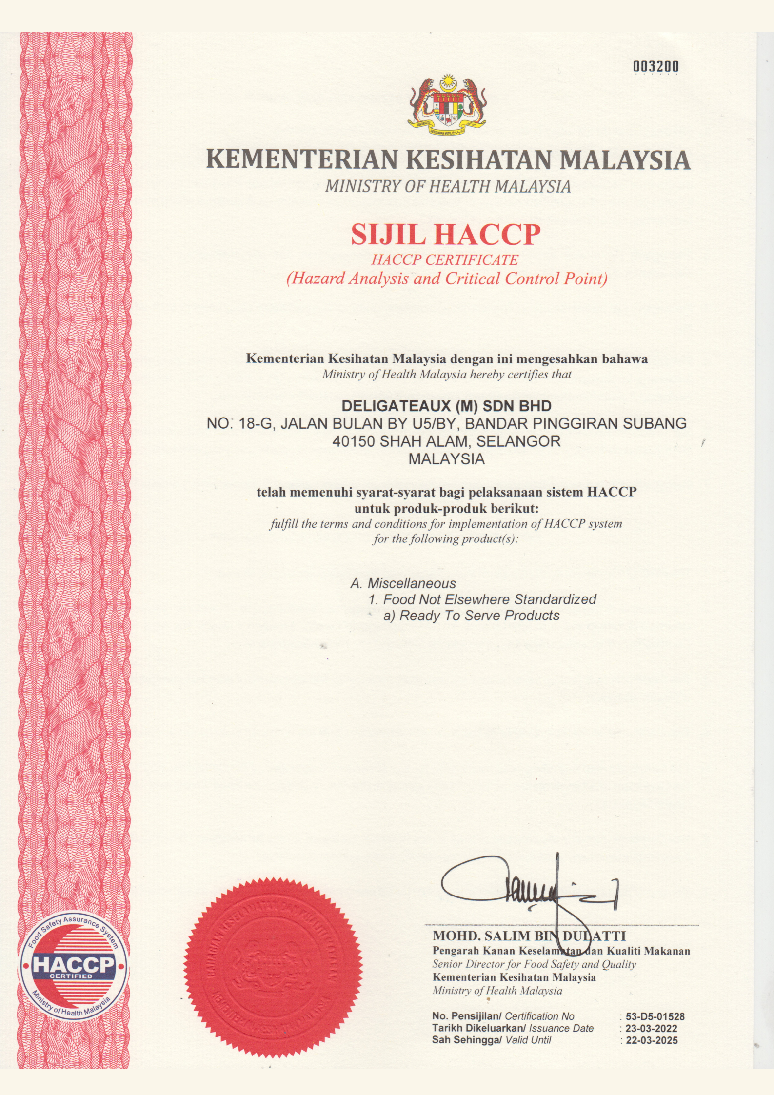 Hazard Analysis And Critical Control Point Certificate